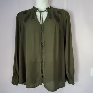 Torrid Olive Green Embroidered Blouse